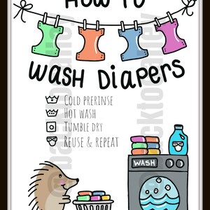 How to Wash Cloth Diapers | Laundry Room Printable | Hedgehog | 8.5" X ...