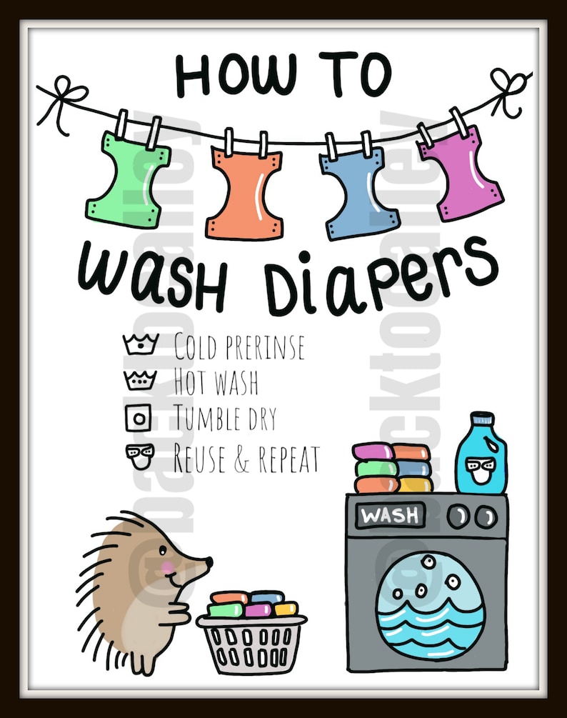 How to Wash Cloth Diapers | Laundry Room Printable | Hedgehog | 8.5" X ...