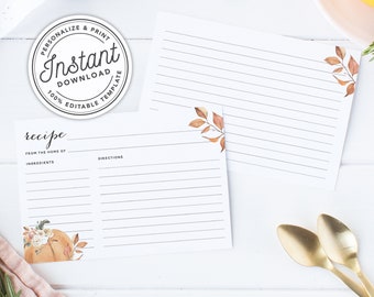 recipe card template etsy