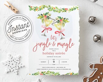 Printable Christmas Martinis Jingle and Mingle Holiday Party Soirée Invitation • INSTANT DOWNLOAD • Editable Template