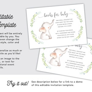 Baby Elephant Printable Baby Shower Books for Baby Card INSTANT DOWNLOAD Editable Template image 2