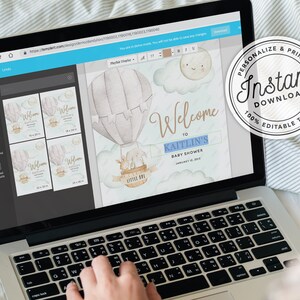 Up Up Hot Air Balloon Baby Shower Welcome Sign Printable 16x20, 18x24, 20x30 and 24x36 INSTANT DOWNLOAD Editable Template B0S0GN1 image 3