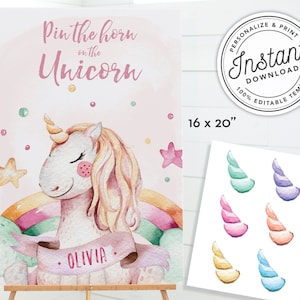 Pin the Horn on the Unicorn Printable Birthday Party Game • INSTANT ...