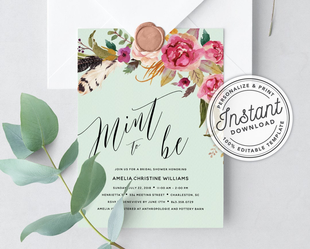 Mint to Be Bridal Shower Invitation INSTANT DOWNLOAD Printable
