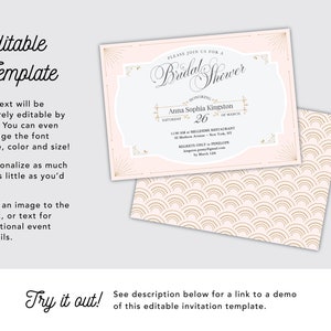 Great Gatsby Bridal Shower Invitation, Pink Gold, 1920s Art Deco Invitation INSTANT DOWNLOAD Printable, Editable Template image 3