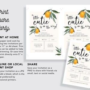 A Little Cutie is on the Way Clementine Orange Gender Neutral Baby Shower Invitation INSTANT DOWNLOAD Editable Template 0B94 image 4