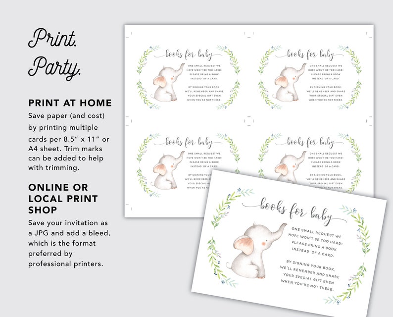 Baby Elephant Printable Baby Shower Books for Baby Card INSTANT DOWNLOAD Editable Template image 3