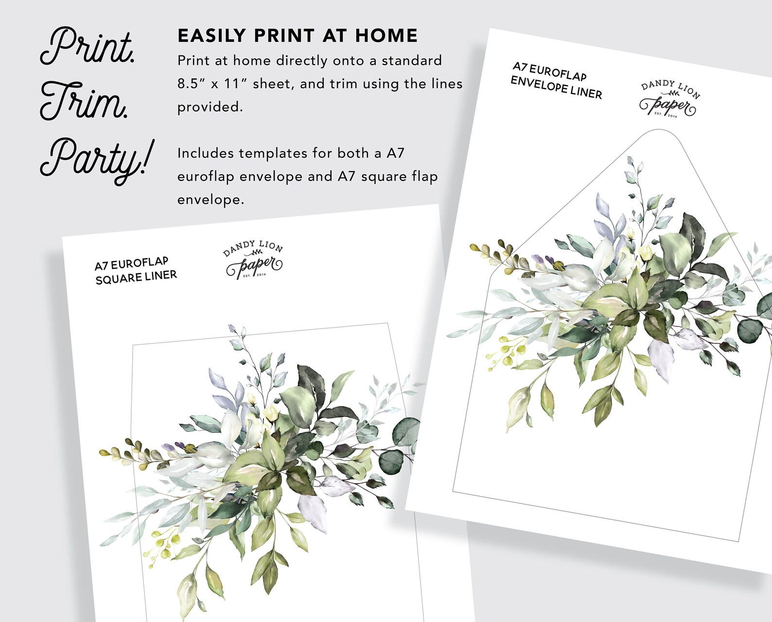Printable A7 Envelope Liner With Botanical Greenery Includes - Etsy