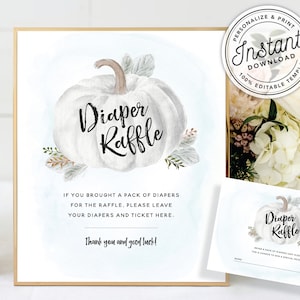 A Little Pumpkin is on The Way Baby Shower Diaper Raffle Sign & Ticket • INSTANT DOWNLOAD • Editable Printable Template #015