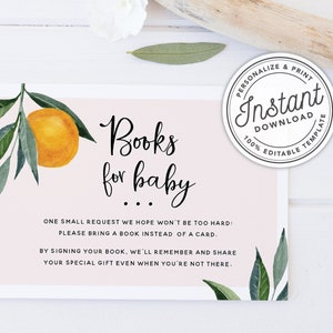 Een klein schatje is onderweg Clementine Orange afdrukbare babyshowerboeken voor babykaart • INSTANT DOWNLOAD • Bewerkbare sjabloon #0B94