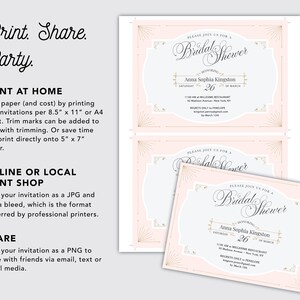 Great Gatsby Bridal Shower Invitation, Pink Gold, 1920s Art Deco Invitation INSTANT DOWNLOAD Printable, Editable Template image 4