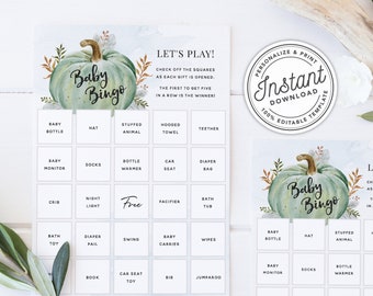 Boho Fall Little Pumpkin Baby Shower Bingo • INSTANT DOWNLOAD • Editable Printable Template #014