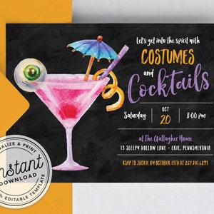 Printable Costumes and Cocktails Halloween Party Invitation for Adults ...