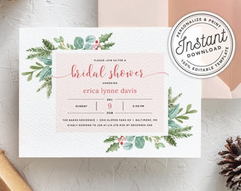 Christmas Bridal Shower Invitation Printable Bridal Shower - Etsy