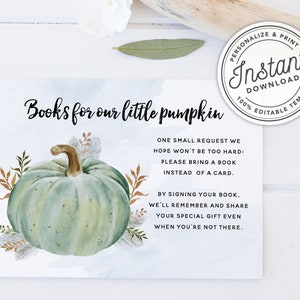 Boho Fall Little Pumpkin Printable Baby Shower Books for Baby Card • INSTANT DOWNLOAD • Editable Template #014