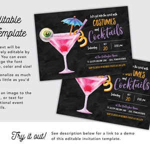 Printable Costumes and Cocktails Halloween Party Invitation for Adults ...
