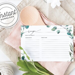 Bohemian Couples or Bridal Shower Recipe Card with Eucalyptus Greenery • INSTANT DOWNLOAD • Printable #023