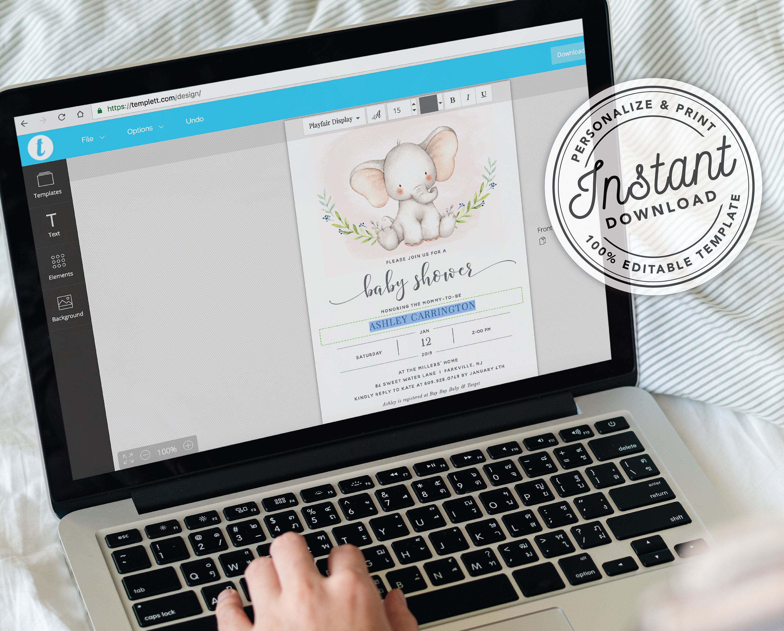 Baby Elephant Girl Baby Shower Invitation Printable in Pink - Etsy
