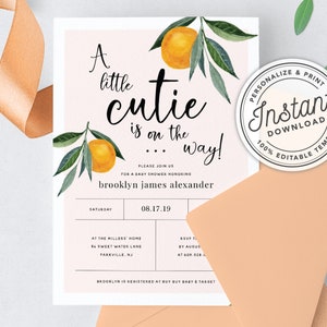 A Little Cutie is on the Way Clementine Orange Baby Shower Invitation INSTANT DOWNLOAD Editable Template 0B94 image 8