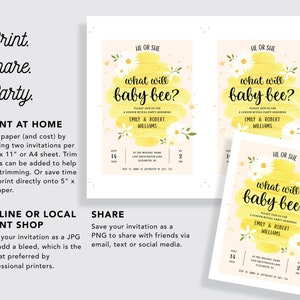What Will Baby Bee Gender Reveal Party Invitation with Watercolor Beehive & Honeycomb Instant Editable, Printable Template image 4