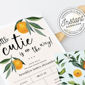 A Little Cutie is on the Way Clementine Orange Gender Neutral Baby Shower Invitation INSTANT DOWNLOAD Editable Template 0B94 image 2