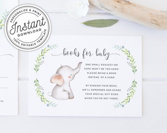 Baby Elephant Printable Baby Shower Books for Baby Card • INSTANT DOWNLOAD • Editable Template