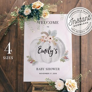 Boho Fall Little Pumpkin Printable Baby Shower Welcome Sign (16x20, 18x24, 20x30 and 24x36) • INSTANT DOWNLOAD • Editable Template #002