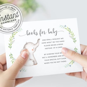 Baby Elephant Printable Baby Shower Books for Baby Card INSTANT DOWNLOAD Editable Template image 5