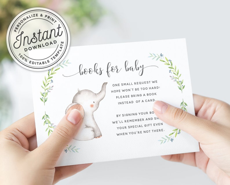 Baby Elephant Printable Baby Shower Books for Baby Card INSTANT DOWNLOAD Editable Template image 5