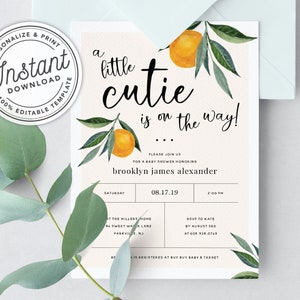 A Little Cutie is on the Way Clementine Orange Gender Neutral Baby Shower Invitation INSTANT DOWNLOAD Editable Template 0B94 image 5