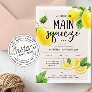 She Found Her Main Squeeze Bridal Shower Invitation with Lemon Citrus Watercolor INSTANT DOWNLOAD Printable, Editable Template image 8