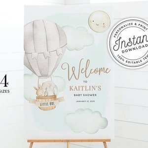 Up Up Hot Air Balloon Baby Shower Welcome Sign Printable 16x20, 18x24, 20x30 and 24x36 INSTANT DOWNLOAD Editable Template B0S0GN1 image 4