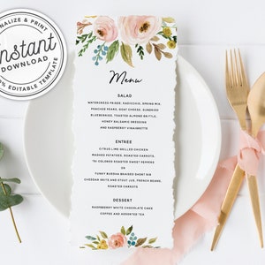 Boho Fall Floral Printable Menu (Bridal Shower, Wedding, Dinner, Brunch) • INSTANT DOWNLOAD • Editable Template #013