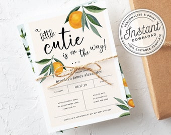 A Little Cutie is on the Way Clementine Orange Gender Neutral Baby Shower Invitation • INSTANT DOWNLOAD • Editable Template  #0B94