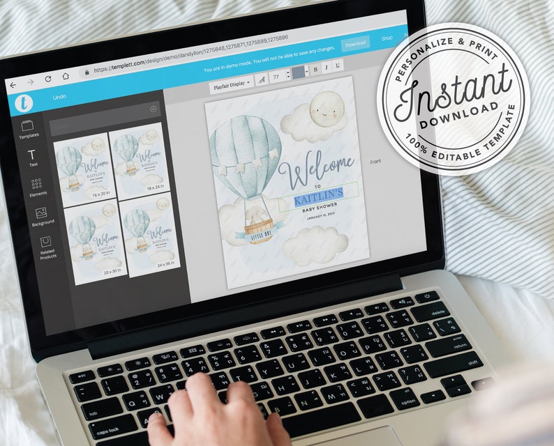 Up Up and Away Hot Air Balloon Boy Baby Shower Welcome Sign Printable \u2022 INSTANT DOWNLOAD \u2022 Editable Template 16x20, 18x24, 20x30 and 24x36