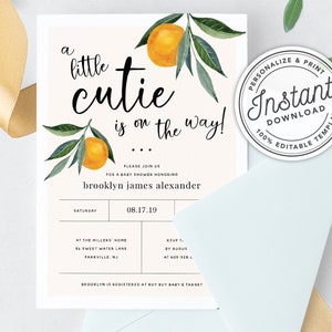 A Little Cutie is on the Way Clementine Orange Gender Neutral Baby Shower Invitation INSTANT DOWNLOAD Editable Template 0B94 image 7