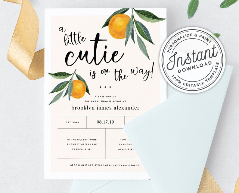 A Little Cutie is on the Way Clementine Orange Gender Neutral Baby Shower Invitation INSTANT DOWNLOAD Editable Template 0B94 image 7