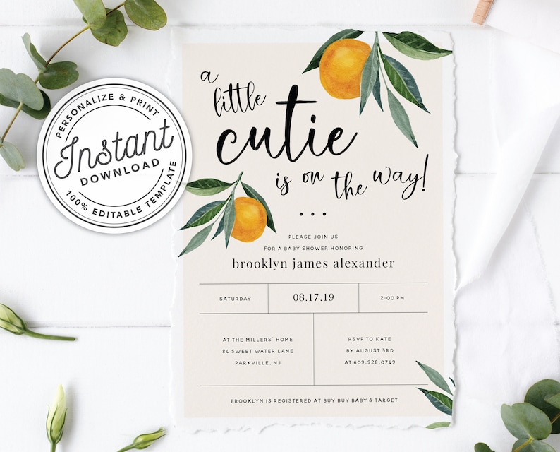 A Little Cutie is on the Way Clementine Orange Gender Neutral Baby Shower Invitation INSTANT DOWNLOAD Editable Template 0B94 image 8