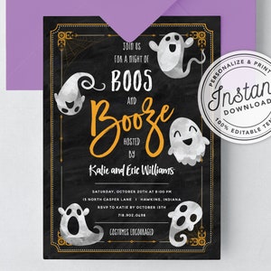 Printable Boos and Booze Halloween Party Invitation for Adults • INSTANT DOWNLOAD • Editable Template