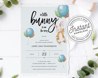 A Little Bunny is on the Way Baby Shower Invitation • INSTANT DOWNLOAD • Editable Template