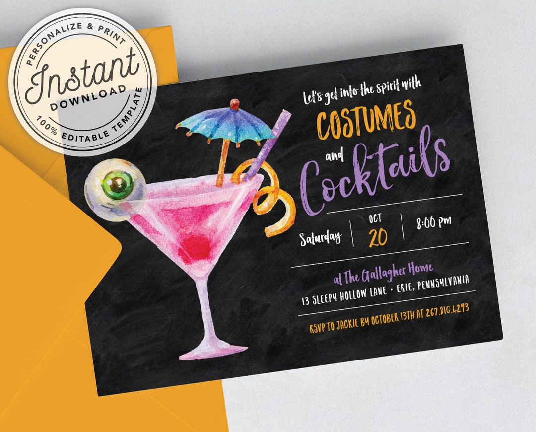 Printable Costumes and Cocktails Halloween Party Invitation for Adults ...