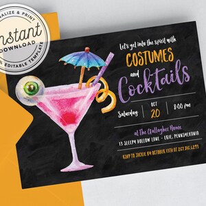 Printable Costumes and Cocktails Halloween Party Invitation for Adults • INSTANT DOWNLOAD • Editable Template
