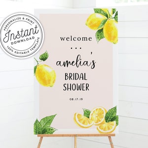 She Found Her Main Squeeze Lemon Bridal Shower Welcome Sign (16x20, 18x24, 20x30 and 24x36) • INSTANT DOWNLOAD • Editable Template