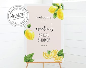 She Found Her Main Squeeze Lemon Bridal Shower Welcome Sign (16x20, 18x24, 20x30 and 24x36) • INSTANT DOWNLOAD • Editable Template