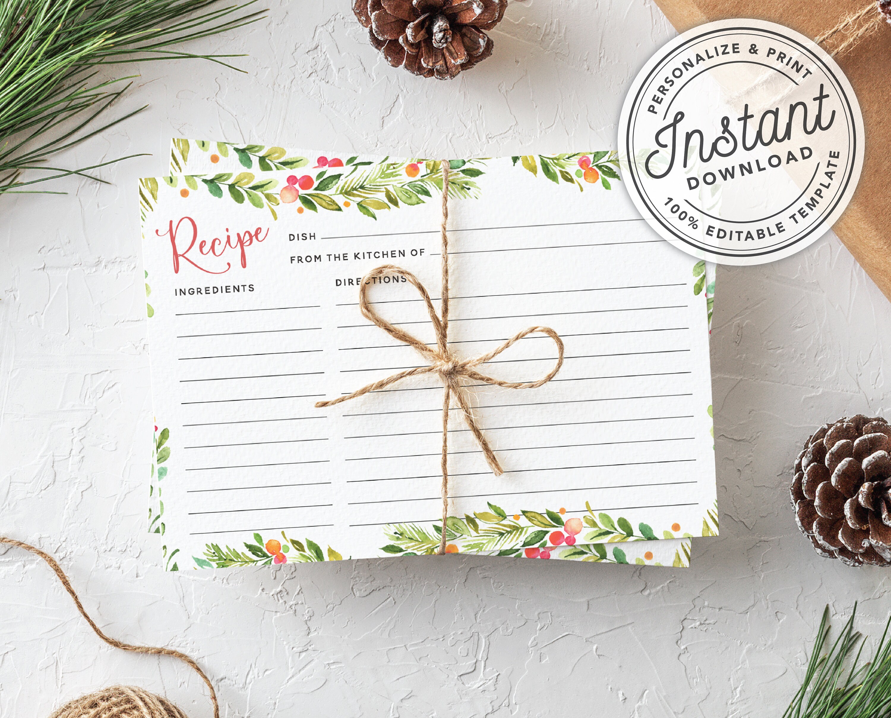 Printable Christmas Recipe Card INSTANT DOWNLOAD Etsy