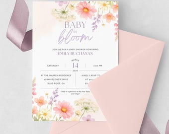 Baby in Bloom Baby Shower Invitation | Wildflower Baby Shower Invite | Editable Canva Template