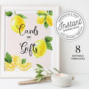 Pacchetto di cartelli stampabili Main Squeeze Lemon Bridal Shower 8x10 (8 segni) • DOWNLOAD IMMEDIATO • Modello modificabile