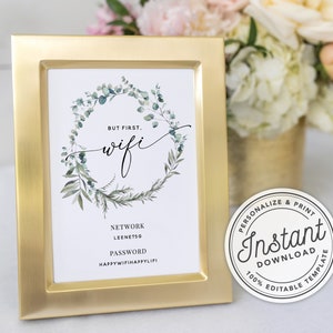 Printable But First Wifi Password Sign with Eucalyptus Greenery in 3 Sizes 4x6 5x7 and 8x10 INSTANT DOWNLOAD Editable Template image 4