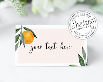 A Little Cutie Orange Clementine Baby Shower Place Cards Printable (Flat and Tent Folded)  • INSTANT DOWNLOAD • Editable Template #0B94