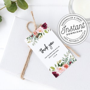 Printable Fall Winter Boho Floral Eucalyptus Greenery Favor Gift Tags in 2 Sizes • INSTANT DOWNLOAD • Editable Template #018